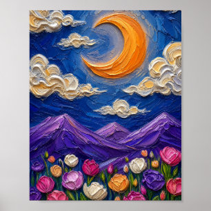 Affiche Croissant de Lune de Rêve sur Montagnes Violettes