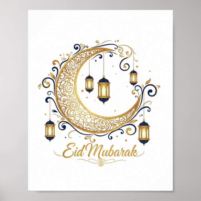 Affiche Croissant doré Eid Mubarak (Devant)