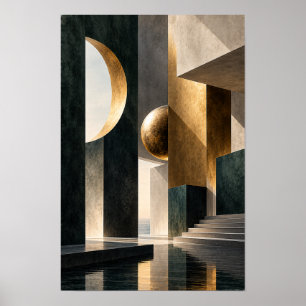 Affiche Croissant et Sphère d'Or Noir et Mur Architectural