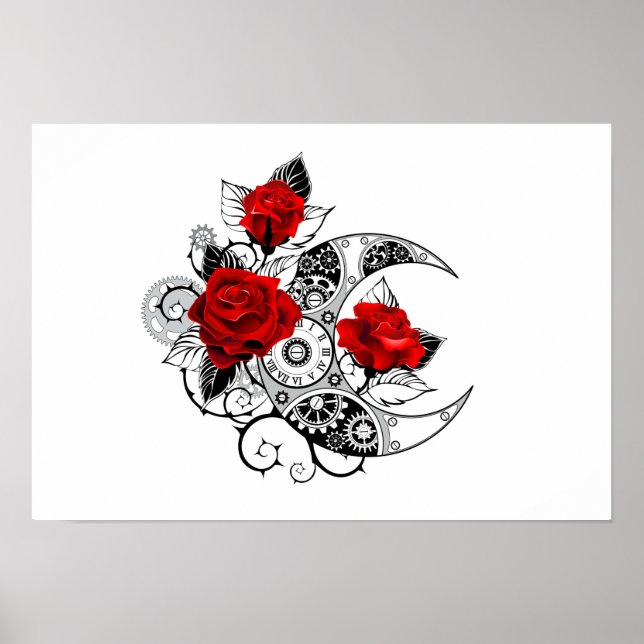 Affiche Croissant mécanique avec roses rouges (Devant)