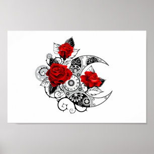 Affiche Croissant Mécanique avec Roses Rouges