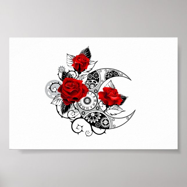 Affiche Croissant Mécanique avec Roses Rouges (Devant)