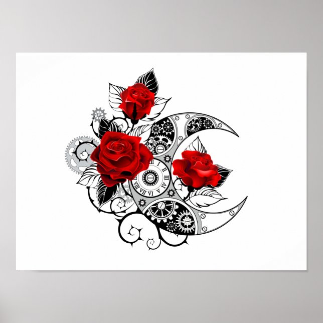 Affiche Croissant Mécanique avec Roses Rouges (Devant)