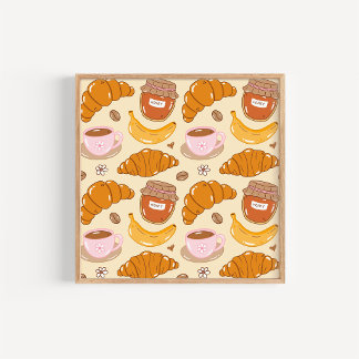 Affiche Croissants Dessinés à la Main et Art de Cuisine au