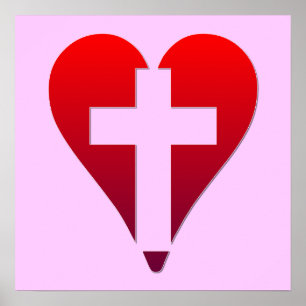Affiche Croix à l'intérieur de coeur rouge