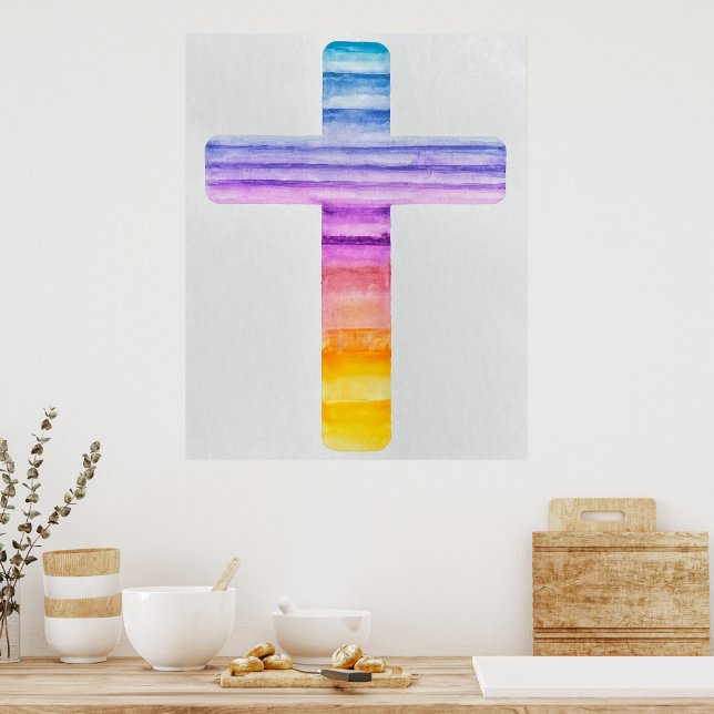 Affiche Croix aquarelle / Art chrétien / Paisible (Cuisine)