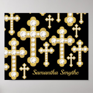 Affiche Croix avec 12 diamants Faux -