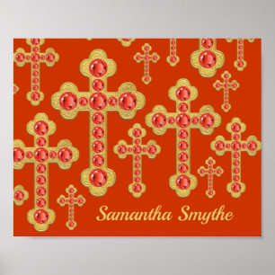 Affiche Croix avec 12 Faux Garnets -