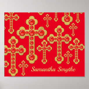 Affiche Croix avec 12 Faux Rubies -