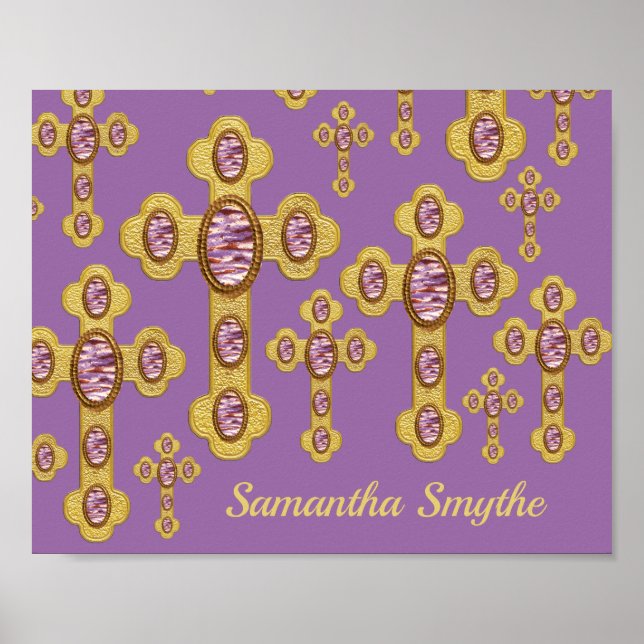 Affiche Croix avec 6 Agates violets Faux - (Devant)