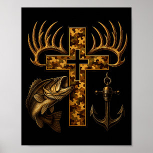 Affiche Croix camouflage chrétienne de foi pour pêcheurs e