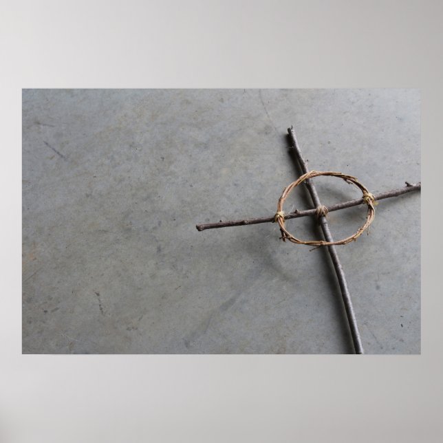 Affiche Croix céleste rustique des bâtons et des vignes (Devant)