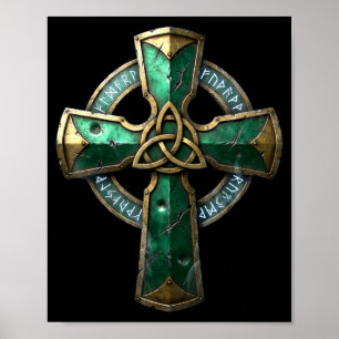 Affiche Croix celtique antique runes patrimoine irlandais