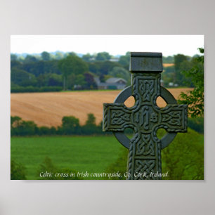 Affiche Croix celtique irlandaise, campagne irlandaise