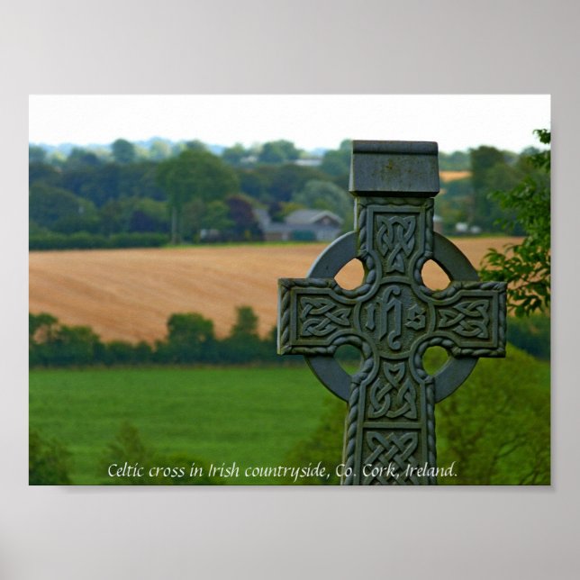 Affiche Croix celtique irlandaise, campagne irlandaise (Devant)