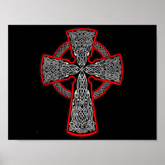 Affiche Croix celtique noire et rouge
