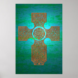 Affiche Croix celtique : rouille sur Turquoise