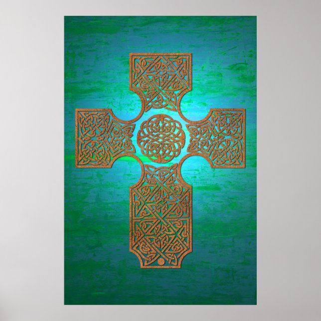 Affiche Croix celtique : rouille sur Turquoise (Devant)