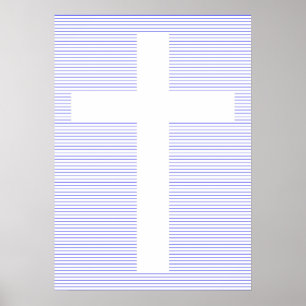 Affiche Croix chrétienne bleue et blanche Art minimaliste