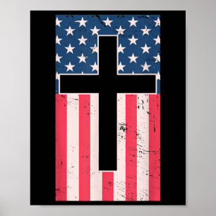 Affiche Croix chrétienne Drapeau américain Foi Patriotique