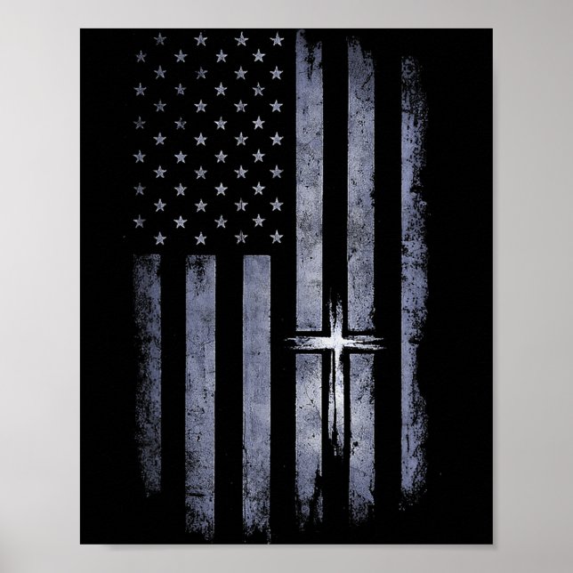Affiche Croix chrétienne Drapeau américain Grunge Concepti (Devant)