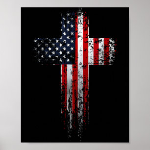 Affiche Croix chrétienne du drapeau américain USA