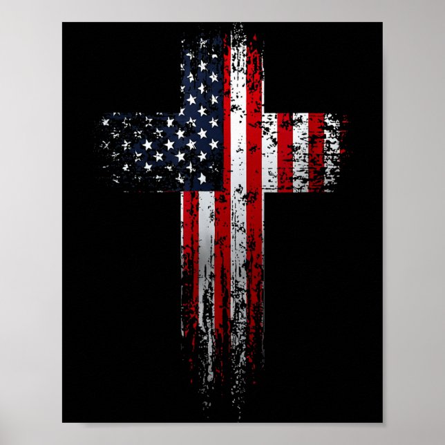 Affiche Croix chrétienne du drapeau américain USA  (Devant)