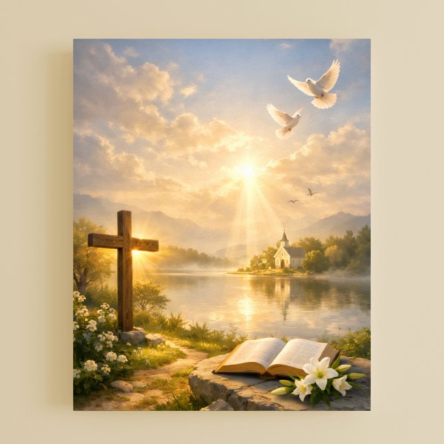 Affiche Croix chrétienne et Bible au lever du soleil (Créateur téléchargé)