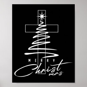 Affiche Croix chrétienne Jésus Joyeux Noël Arbre de Noël H