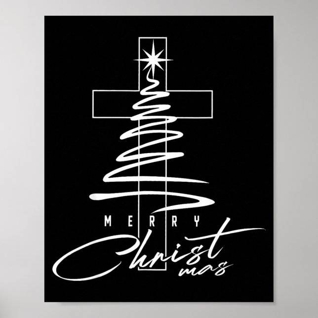 Affiche Croix chrétienne Jésus Joyeux Noël Arbre de Noël H (Devant)