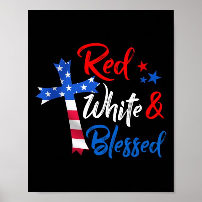 Affiche Croix Chrétienne Rouge Blanc Et Bénie 4 Juillet  (Devant)