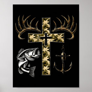 Affiche Croix de camouflage de pêche de foi avec crochet B