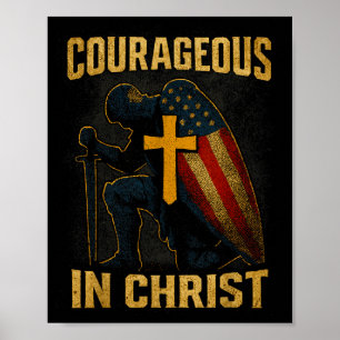 Affiche Croix de Chevalier Courageux en Christ Drapeau USA