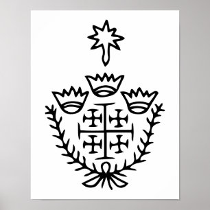 Affiche Croix de Jérusalem tatouage de pèlerinage historiq