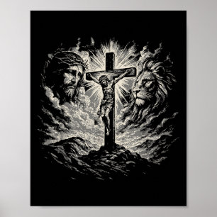 Affiche Croix de Jésus Style Vintage 90s Lion de Juda Chri