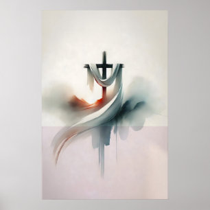 Affiche Croix de Pâques avec linceul Résurrection Aquarell
