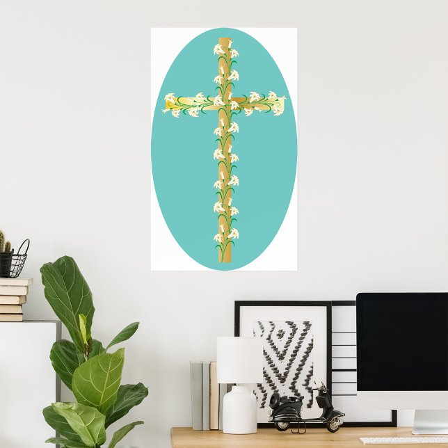 Affiche Croix de Pâques élégante en or avec lis blancs (Créateur téléchargé)