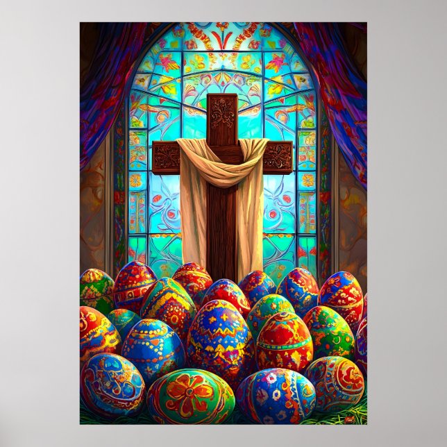 Affiche Croix de Pâques Jésus christianisme Mur Art (Devant)