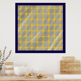 Affiche Croix d'étoile dorée sur vagues grises