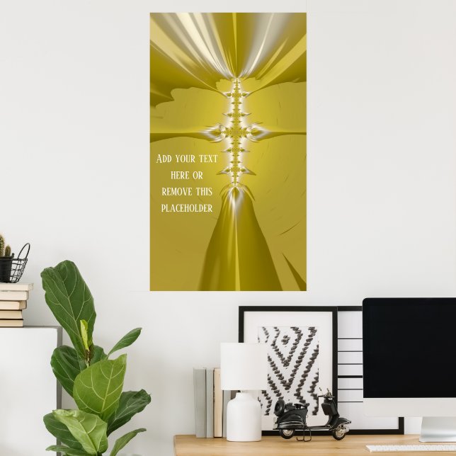 Affiche Croix d'or Abstrait fractal avec devis personnalis (Bureau à domicile)