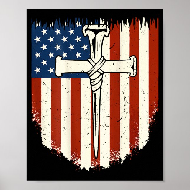 Affiche Croix du drapeau américain 3 Clous Patriotique Chr (Devant)