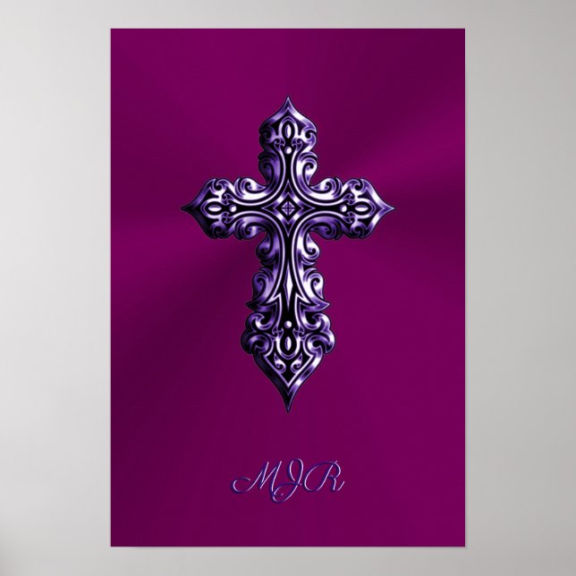 Affiche Croix gothique à l'apparence bossée en violet avec (Devant)