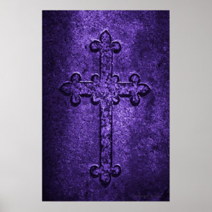 Affiche Croix gothique en pierre sculptée en violet