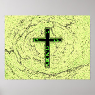AFFICHE CROIX NOIRE ET VERTE AVEC ARRIÈRE - PLAN EN MARBRE