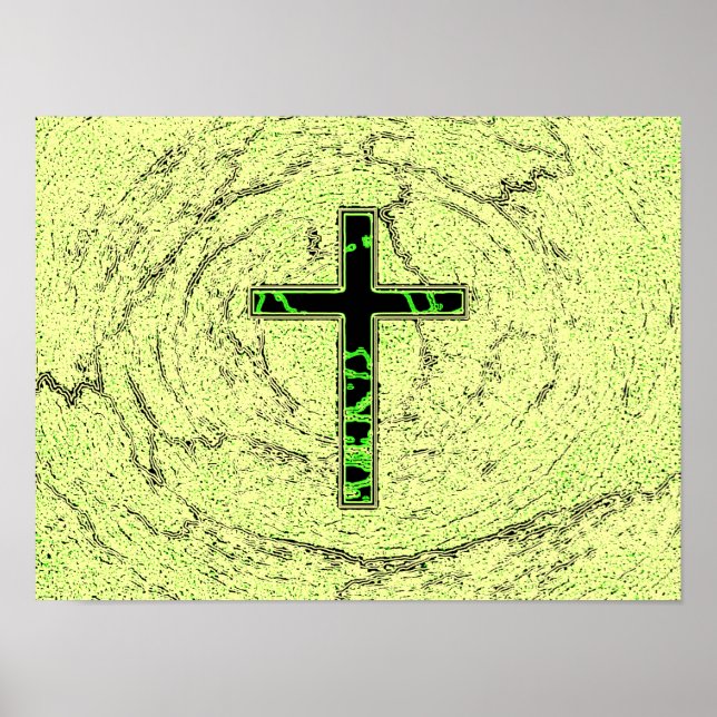 AFFICHE CROIX NOIRE ET VERTE AVEC ARRIÈRE - PLAN EN MARBRE (Devant)