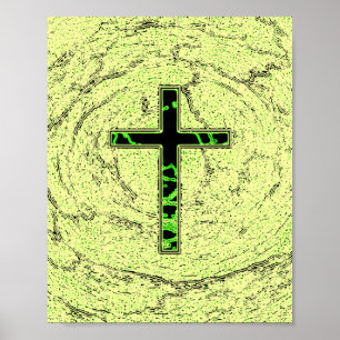AFFICHE CROIX NOIRE ET VERTE AVEC ARRIÈRE - PLAN EN MARBRE