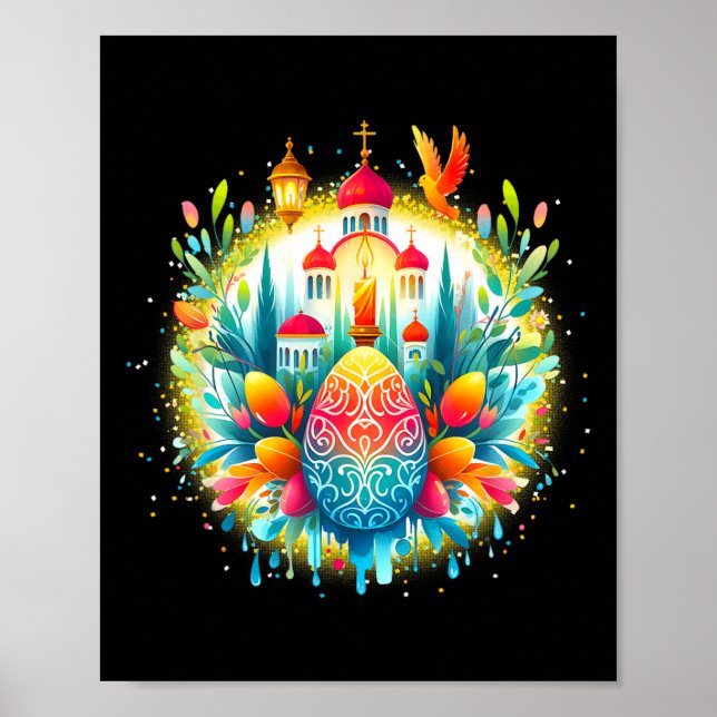 Affiche Croix orthodoxe byzantine grecque russe Il est res (Devant)