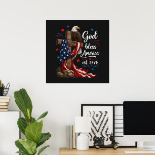 Affiche Croix patriotique Dieu bénisse l'Amérique