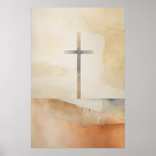 Affiche Croix sur la colline au crépuscule Aquarelle minim