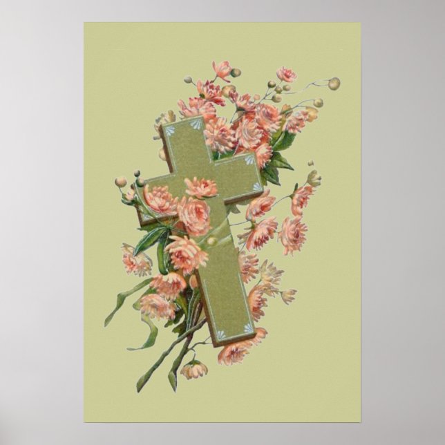 Affiche Croix Verte Aux Fleurs Roses (Devant)